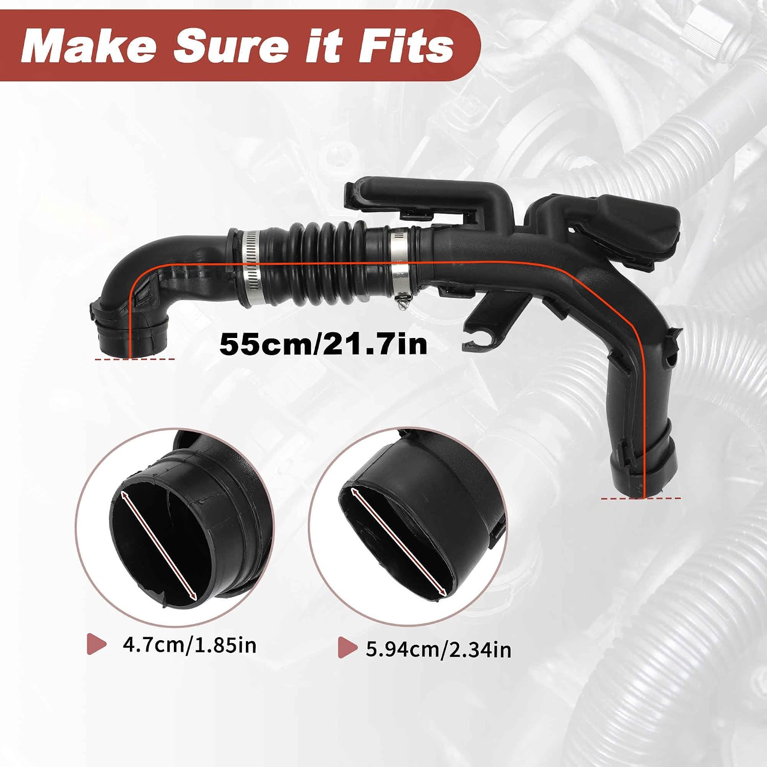 Air Intake Hose for Nissan Versa/Versa Note 1.6L L4 GAS 2013-2019 No.16554-9KA0B/165549KA0B Air Intake Duct Pipe with Clamps Rubber Black 1 Pc