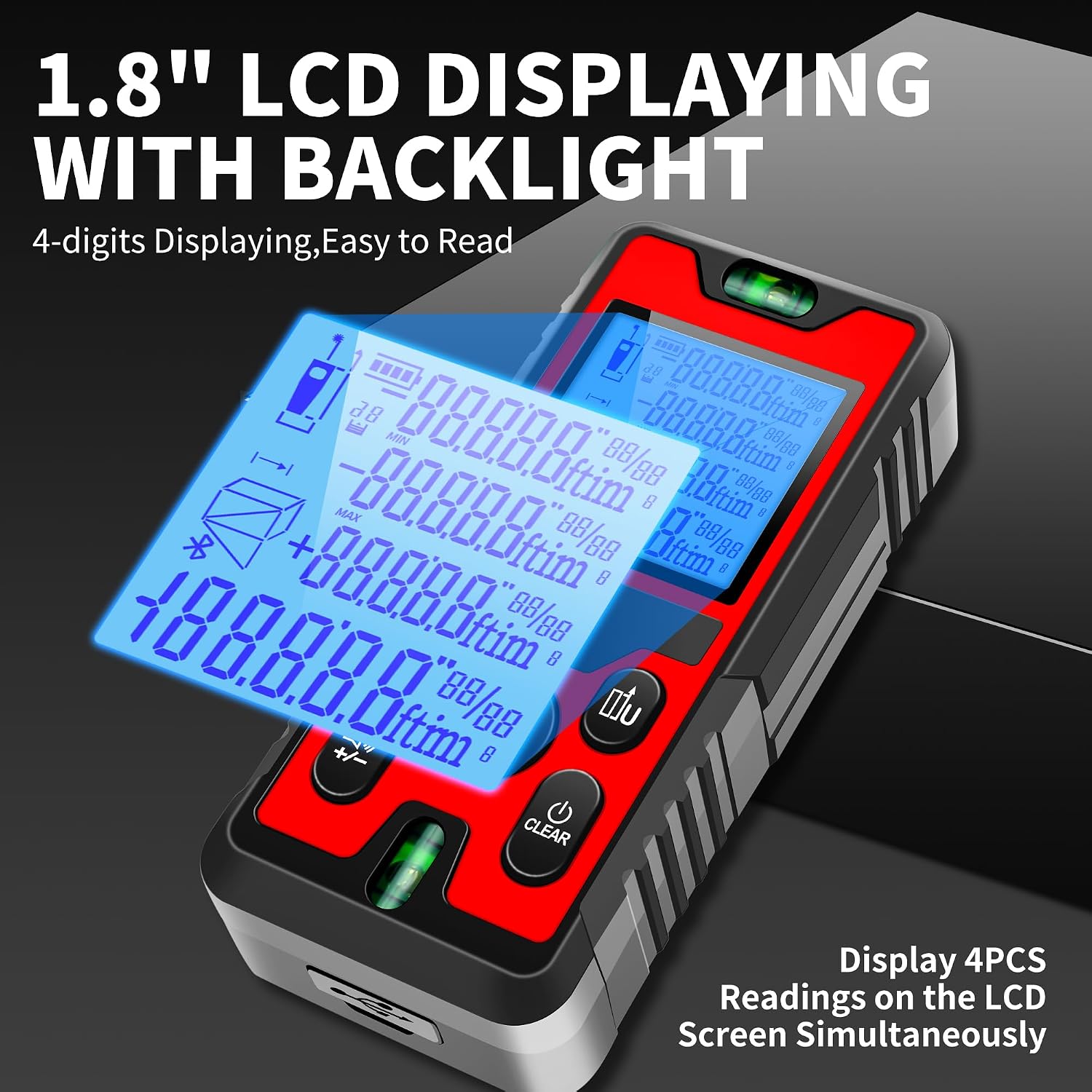 394ft/120m/4724 inches Digital Infrared Laser Distance Meter Distance/Area/Volume/Pythagorean/Double Pythagorean Measurement with 4-Digits&4 Readings Displaying Rechargeable