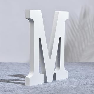 10 Inch Wooden Letter M for Wall Decor, Large White Wood Standing Letters for DIY Crafts and Wedding Birthday Party Decoration, Paintable Stand Up Alphabet Letters