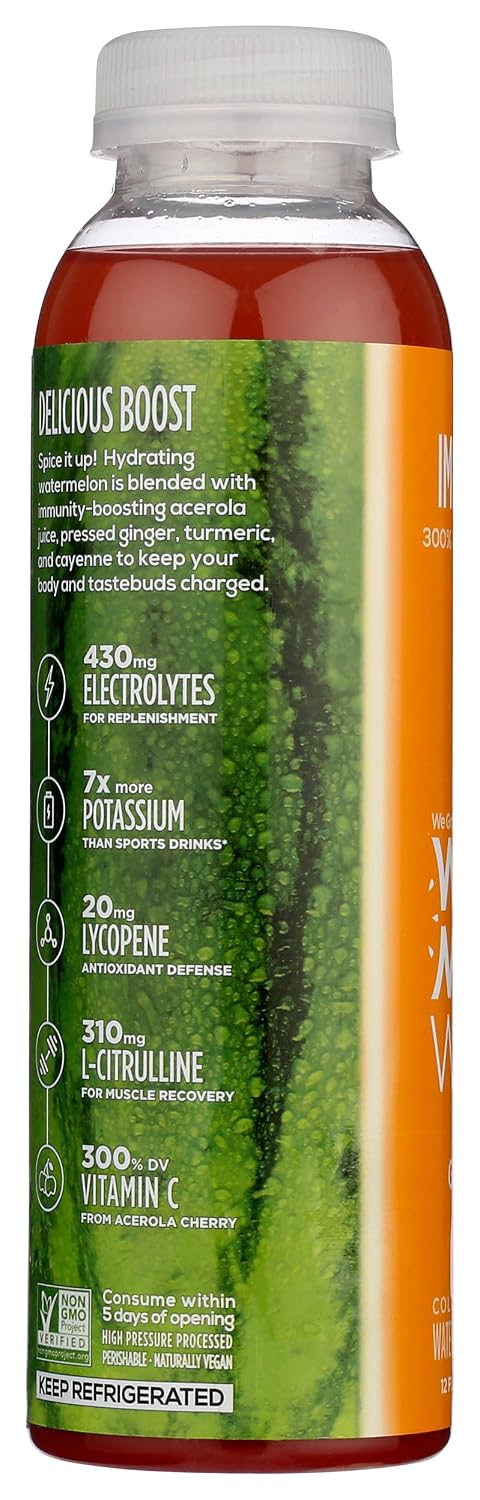 WTRMLN WTR | Cold Pressed Watermelon Water [Ginger IMMUNITY]| Natural Electrolytes + Antioxidants + Vitamin C | No Added Sugar | 12 oz bottle