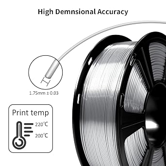 GEEETECH 2KG Silk Silver PLA Filament 1.75mm, 3D Printer Shiny Silk Filament,1kg Spool (2.2lbs), Dimensional Accuracy +/- 0.02mm, Fit Most FDM Printer (Silk Silver)