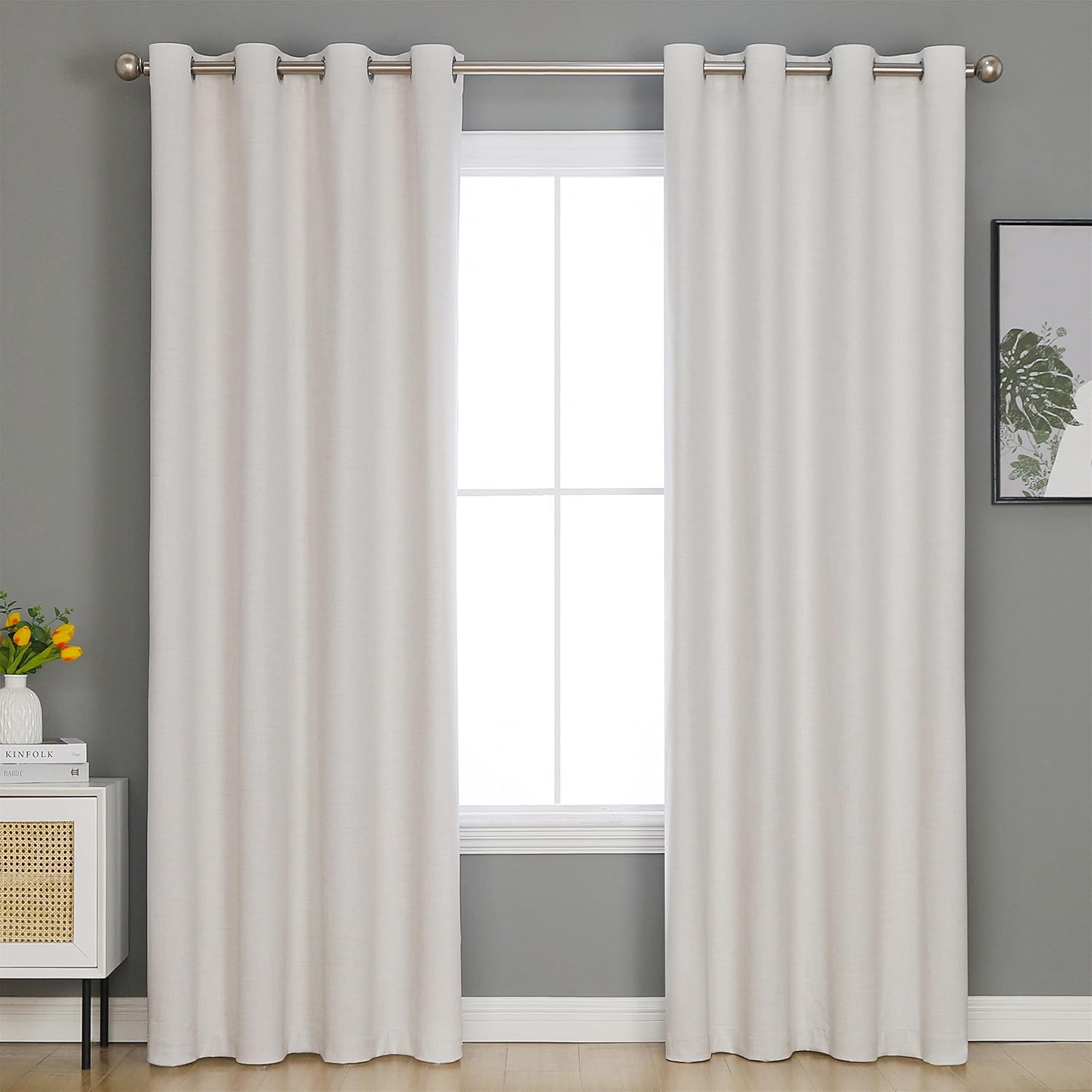 AMPHIWELL Textured Linen Blackout Curtains 90 Inches Long