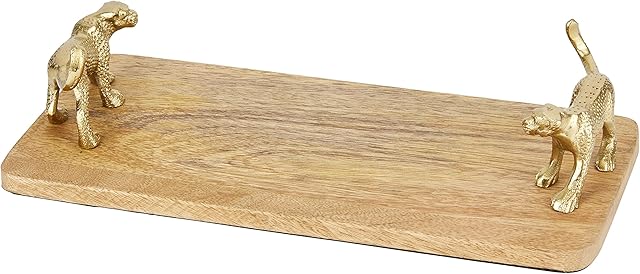Artesà Rectangular Serving Platter, Mango Wood Board with Leopard Shaped Handles, 32 x 15cm