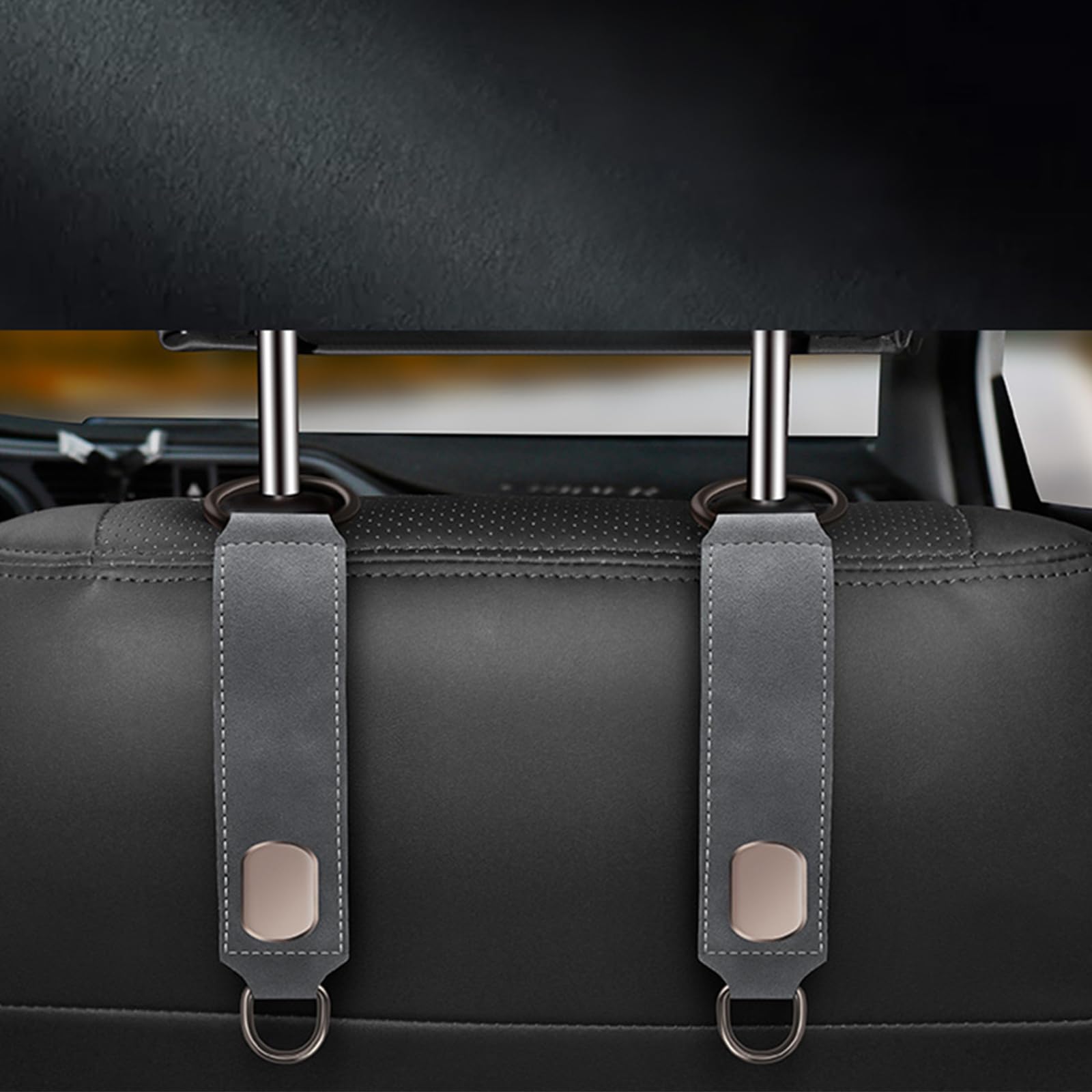 DEYIZY 2 Pack Car Seat Headrest Hooks, Leather Car Purse & Bag Hanger, Car Seat Back Organizer for Women/Men - Storage & Organization Accessories (grey)
