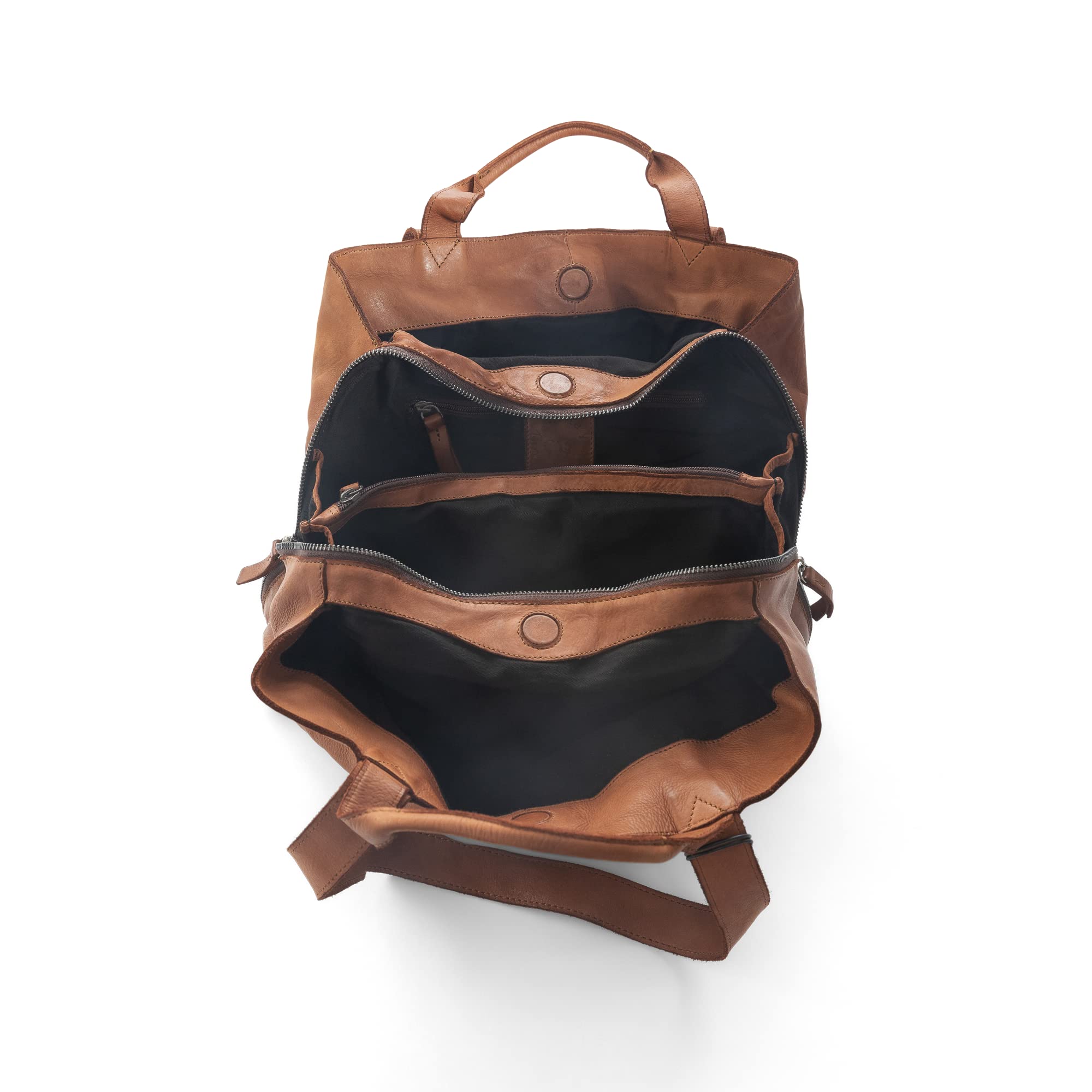 Shopper Tasche Damen LEYLA, große Henkeltasche aus Leder, Handtasche für Frauen mit vielen Fächern, cognac
