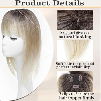 Hair Topper, 360° 3D Hair Toppers for Women with Thinning Hair, 18 Inch Long Pieces for Women Clip in Middle Part Bangs, Blonde Rt6/22/613A#