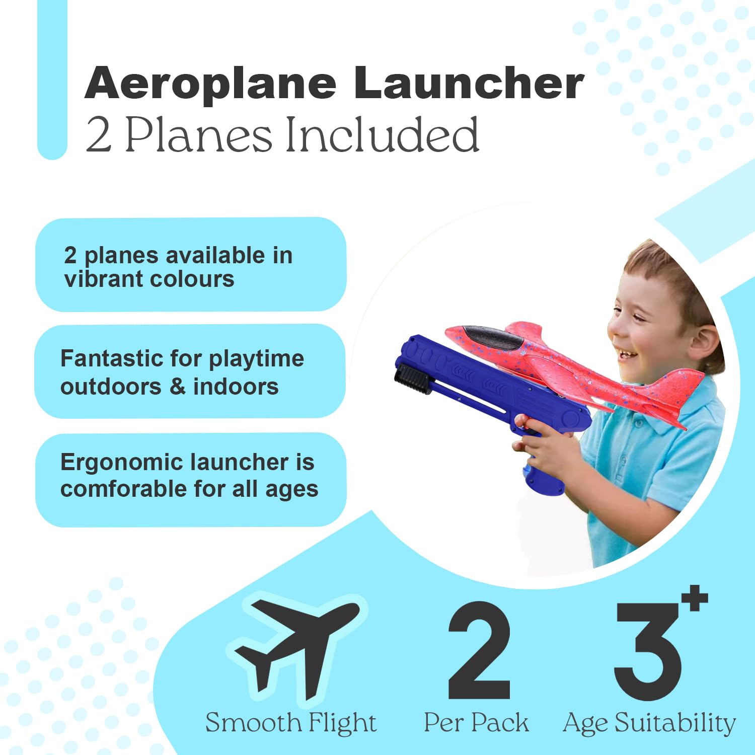 Navoys Pack of Two Foam Gliders with Launcher, Children's Airplane Flying Toys - Image 3
