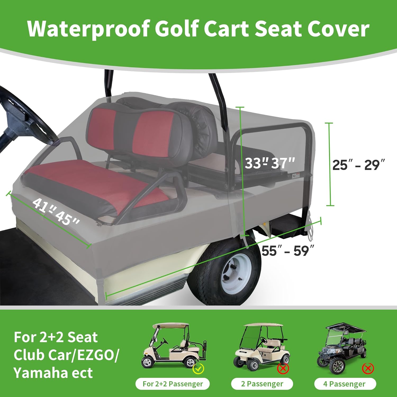 10L0L Waterproof Golf Cart Seat Cover for Yamaha, EZGO, Club Car 4 Passenger/2+2 Person, UV Protection, Universal Fit, 60 inches x 20 inches