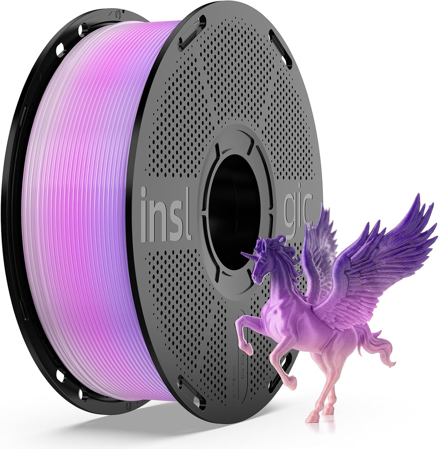 Inslogic Rainbow PLA Filament 1.75mm, Multicolor Gradient 3D Printer Filament +/- 0.02mm, 1kg(2.2lbs), Neatly Wound Rainbow Filament(Purple to Pink Gradient)