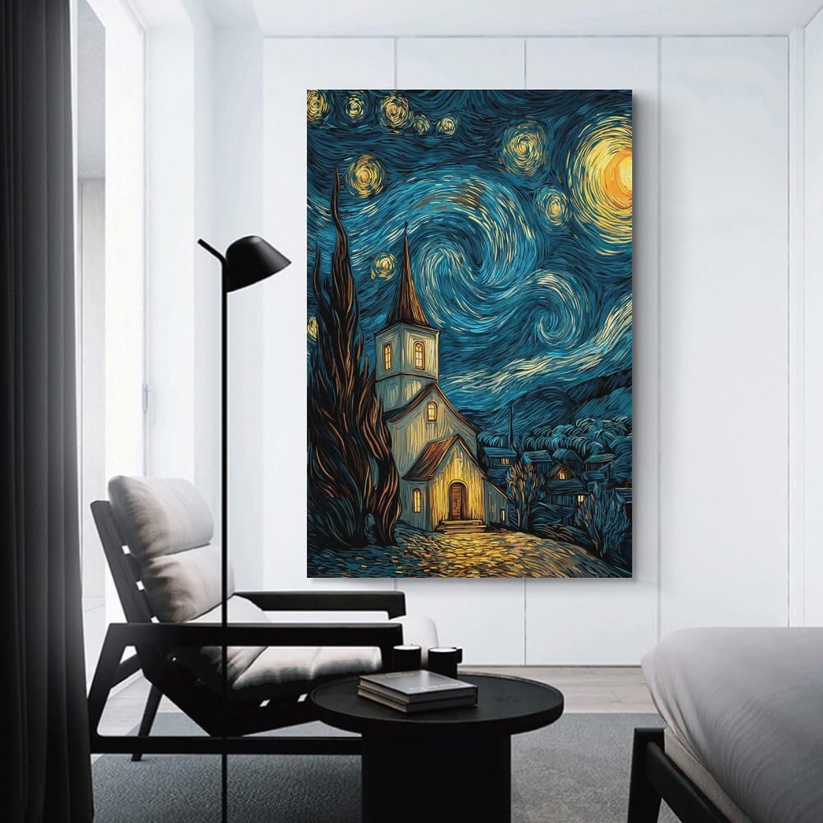 Junmoney Unframe-Style-21 Starry Night Church Canvas Wall Decor, 08X12inch(20X30cm), For Wall Displays, Bedrooms Or Room Updates, Wall Decor Suited To Curated Displays