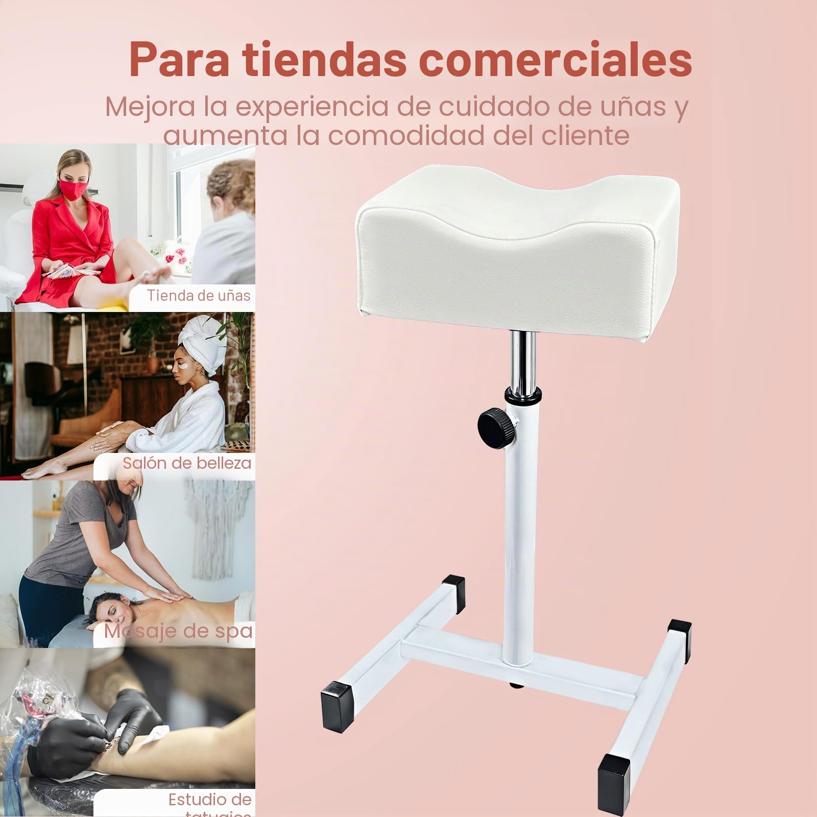 Taburete de pedicura,Cuidado de los pies de manicura,Silla ajustable en altura Reposapiés para uñas Salón,Spa Masaje,Salón de bellezaUña,Blanco