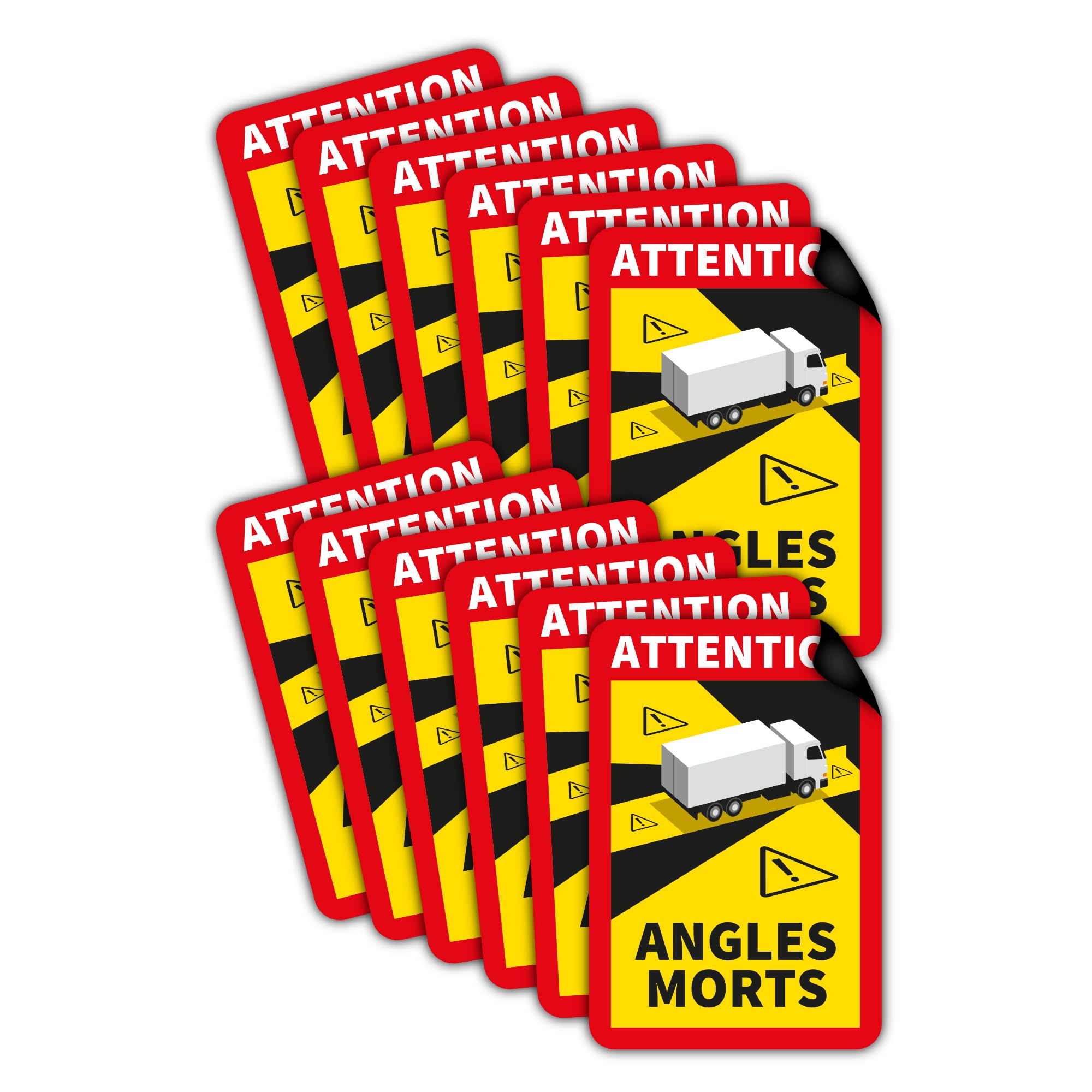 12 placas magnéticas Attention Angles Morts, 25 x 17 cm, para camiones y caravanas, cartel de advertencia para Francia con protección UV