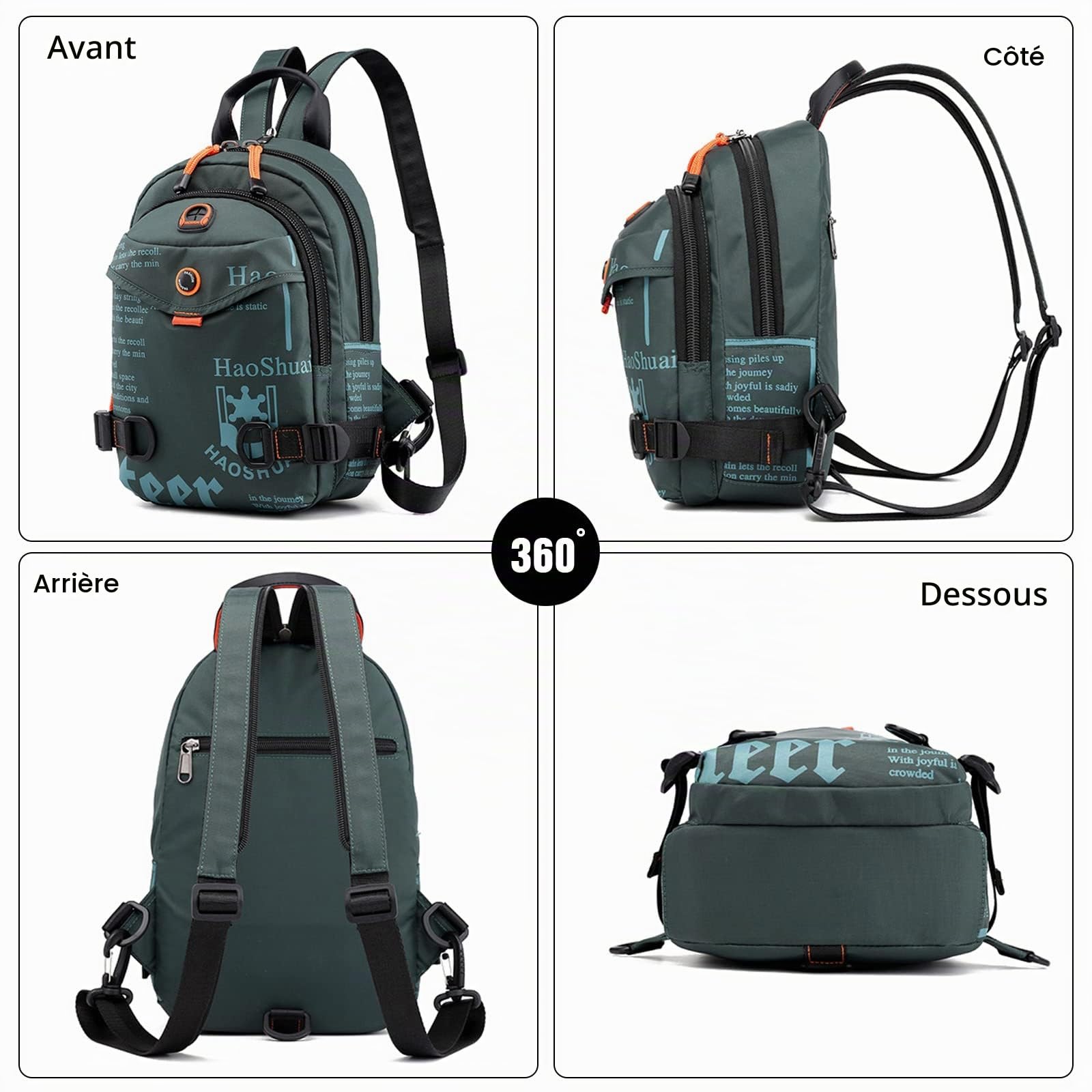 FANDARE Sac Poitrine Porté Travers Femme Homme - Sac D'école, D'épaule, De Randonnée, Bandoulière - Sacoche Voyage Avec Trou D'écouteur & Bandoulière Détachable - Bleu