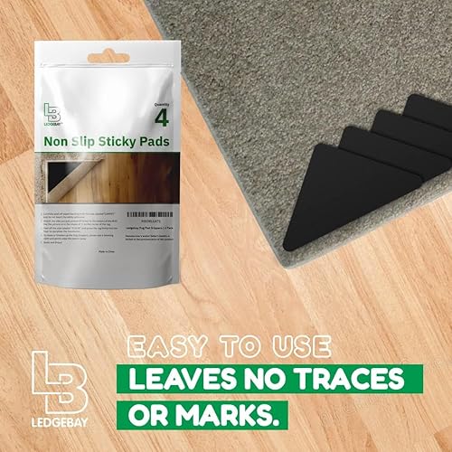 Miniatura 5 de Ledgebay Pinzas para alfombras de área, paquete múltiple reutilizable, antideslizante, lavable, antideslizante, agarre para alfombras para suelos de