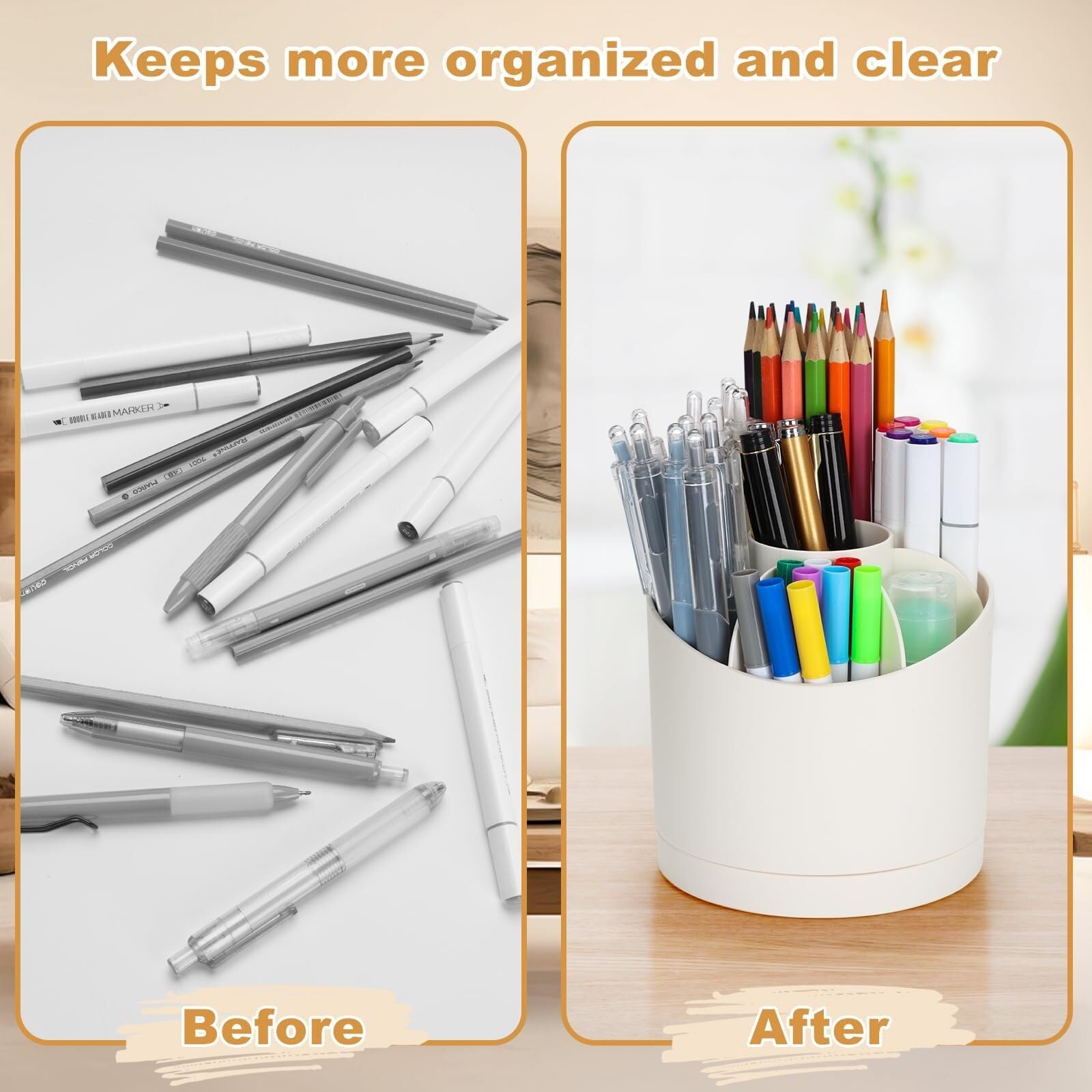 Stifteköcher Stifte Halter Bleistift- und Stifthalter mit 7 Fächern, um 360 Grad drehbar, Schreibtisch-Organizer for das Büro Schreibtisch-Organizer(Beige)