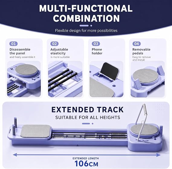 RegiisJoy Foldable Pilates Reformer, Multifunctional Pilates Machine and Equipment for Home/Studio, Suitable for Advanced and Beginners Users,with Detachable Training Accessories