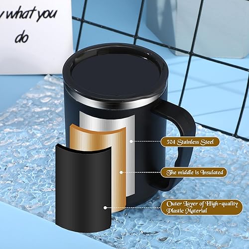 Miniatura 5 de Paquete de 6 tazas de café aisladas de acero inoxidable a granel con asa y tapa, 17 onzas, taza de café aislada al vacío de doble pared, taza