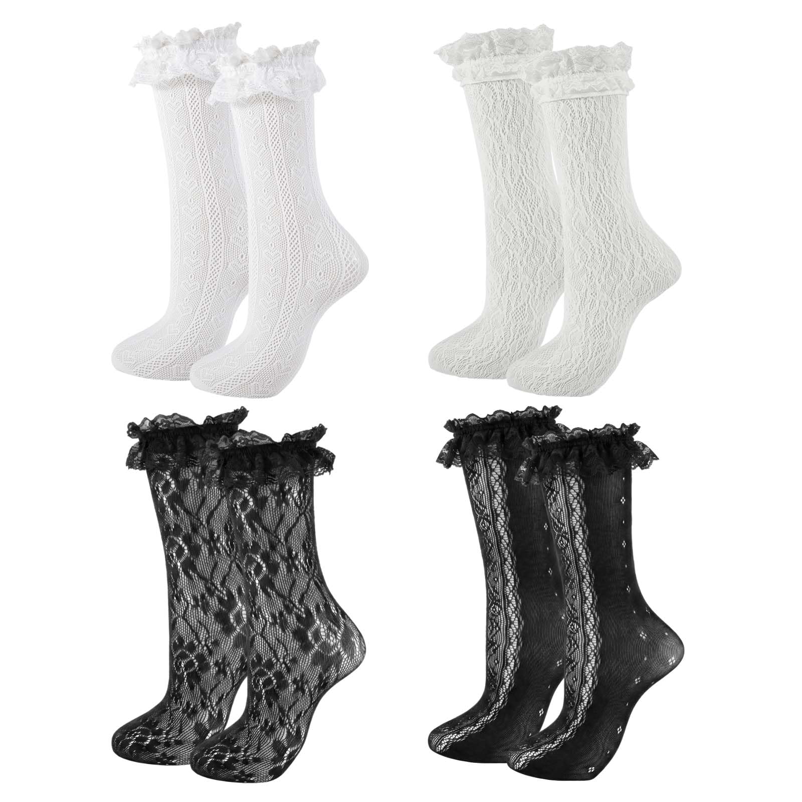 Womens Lace Ankle Socks Ruffle Frilly Socks,Mesh Lace Trim Lolita Sock,Cute Mesh Frilly Dress Sock for Women