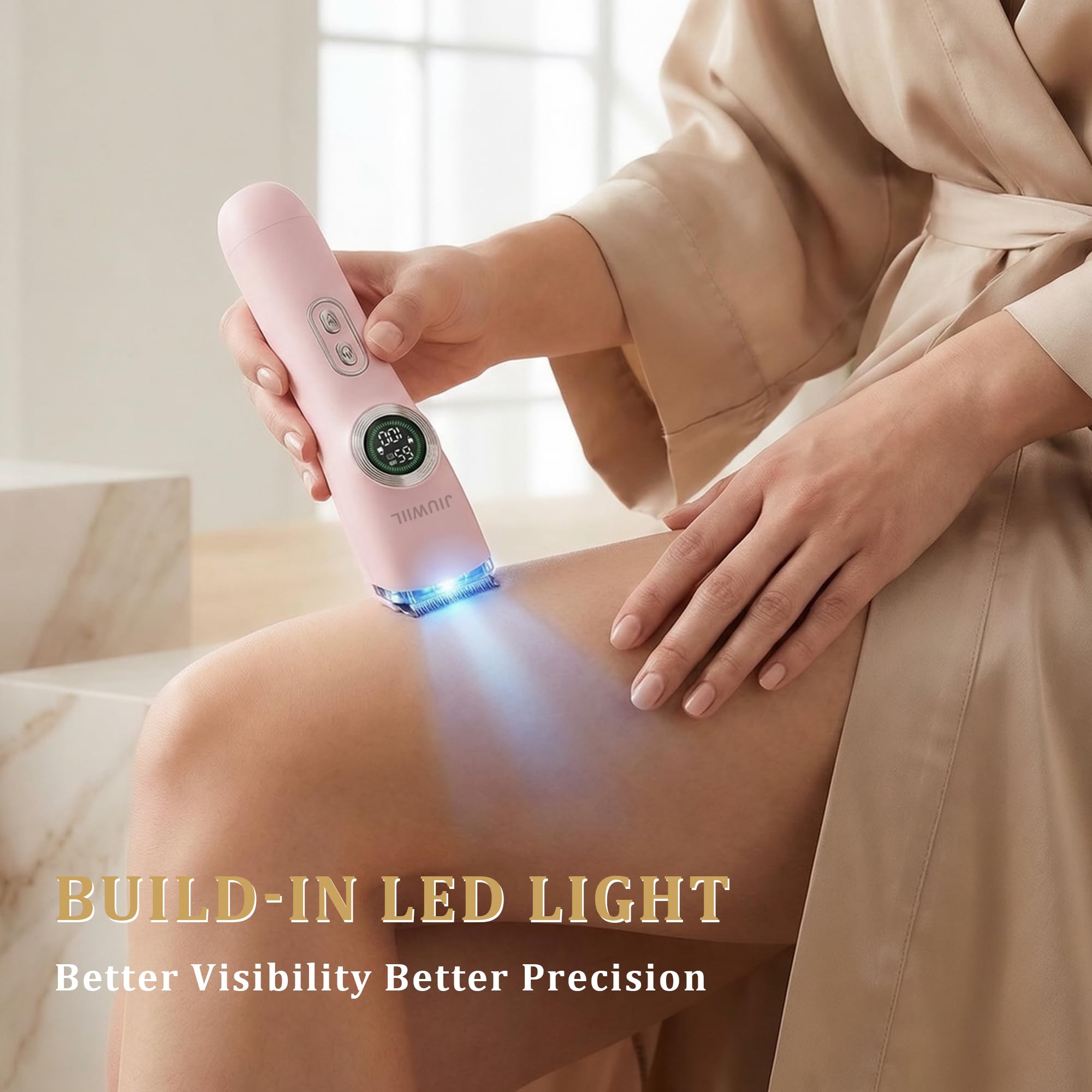 Bikini Trimmer für Frauen, JIUWIIL 2 in 1 Elektrorasierer für Frauen, IPX7 wasserdichter Elektrorasierer mit zwei Köpfen, Nass und Trockenrasierer für Körperbehaarung und Bikin (Rosa)