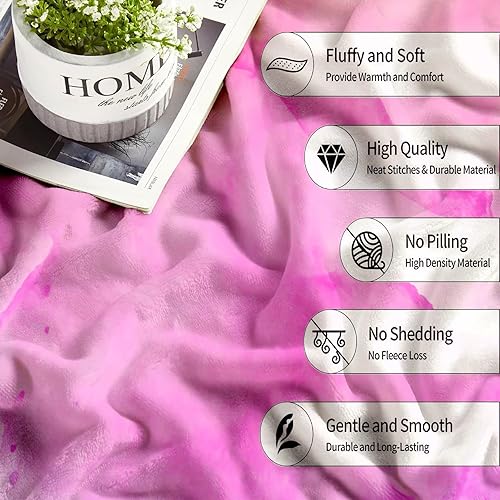 Miniatura 4 de Manta de franela de vellón rosa degradado de 60 x 80 pulgadas, suave y acogedora, manta mullida de invierno y otoño, decoración del hogar para sofá,
