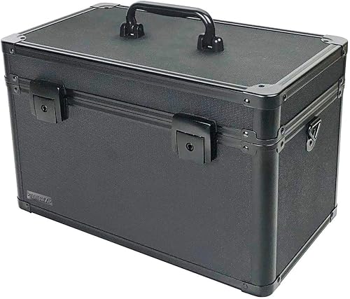Vaultz caja de seguridad portátil de 14 x 9.12 x 8.5 pulgadas, caja grande de almacenamiento con cerradura, bolsillo de malla y compartimentos