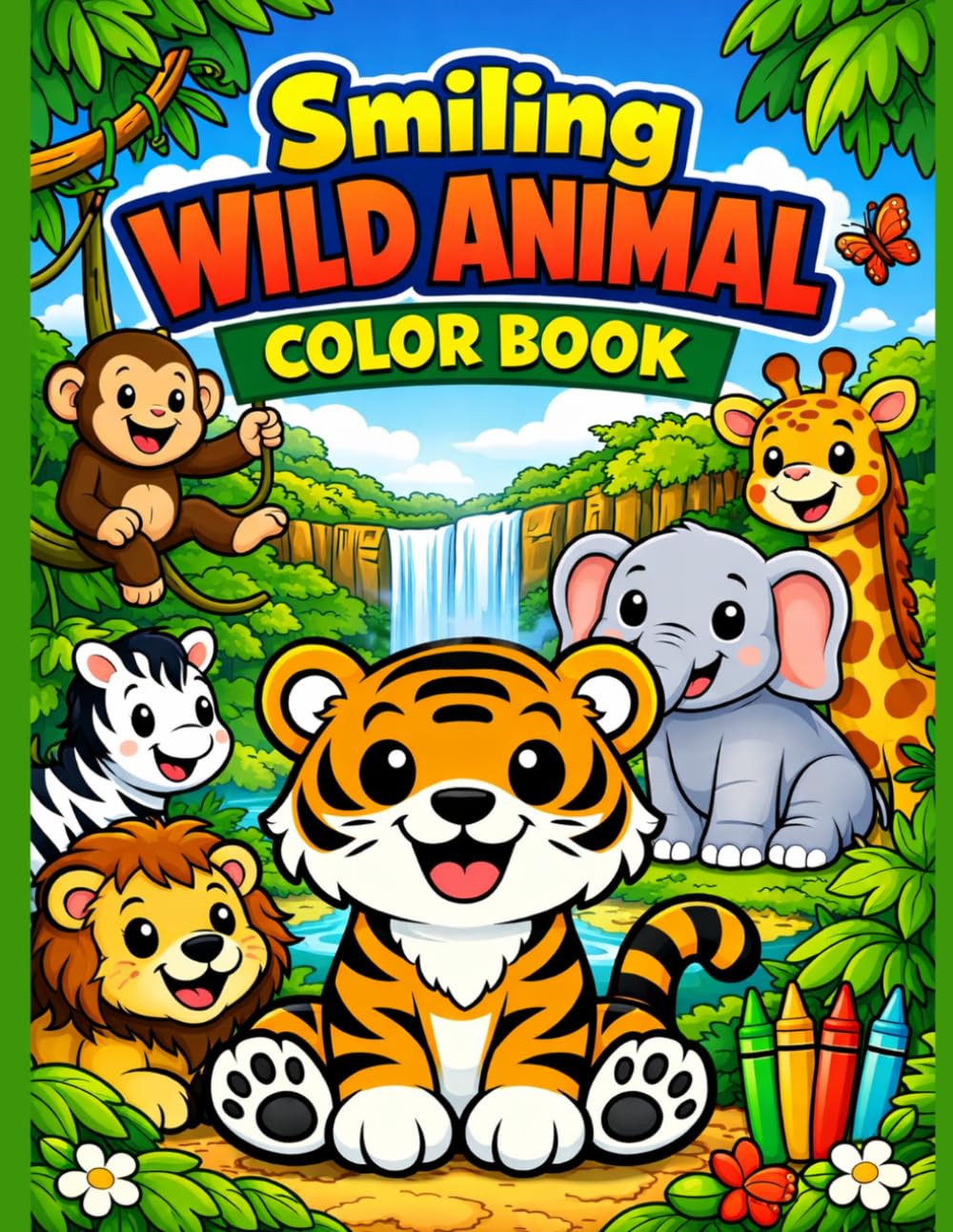 Smiling wild animal Color book: 30 cute wild smiling animal to color for kids age 4 - 8 | Big and easy Coloring pages