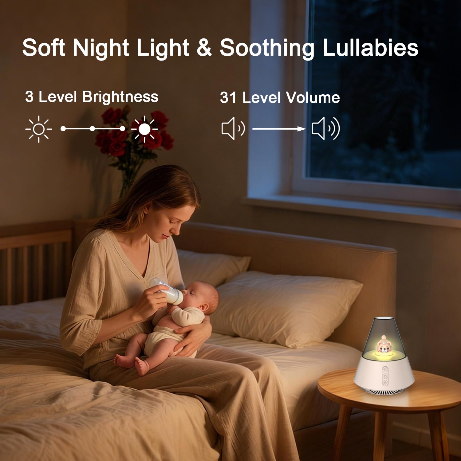 Kipcush Máquina de sonido de regalo de Navidad, máquina de sonido para bebé, luz de bebé para guardería, máquina de ruido blanco, 3 niveles de brillo, 31 niveles de volumen, 30 opciones de sonido, 6
