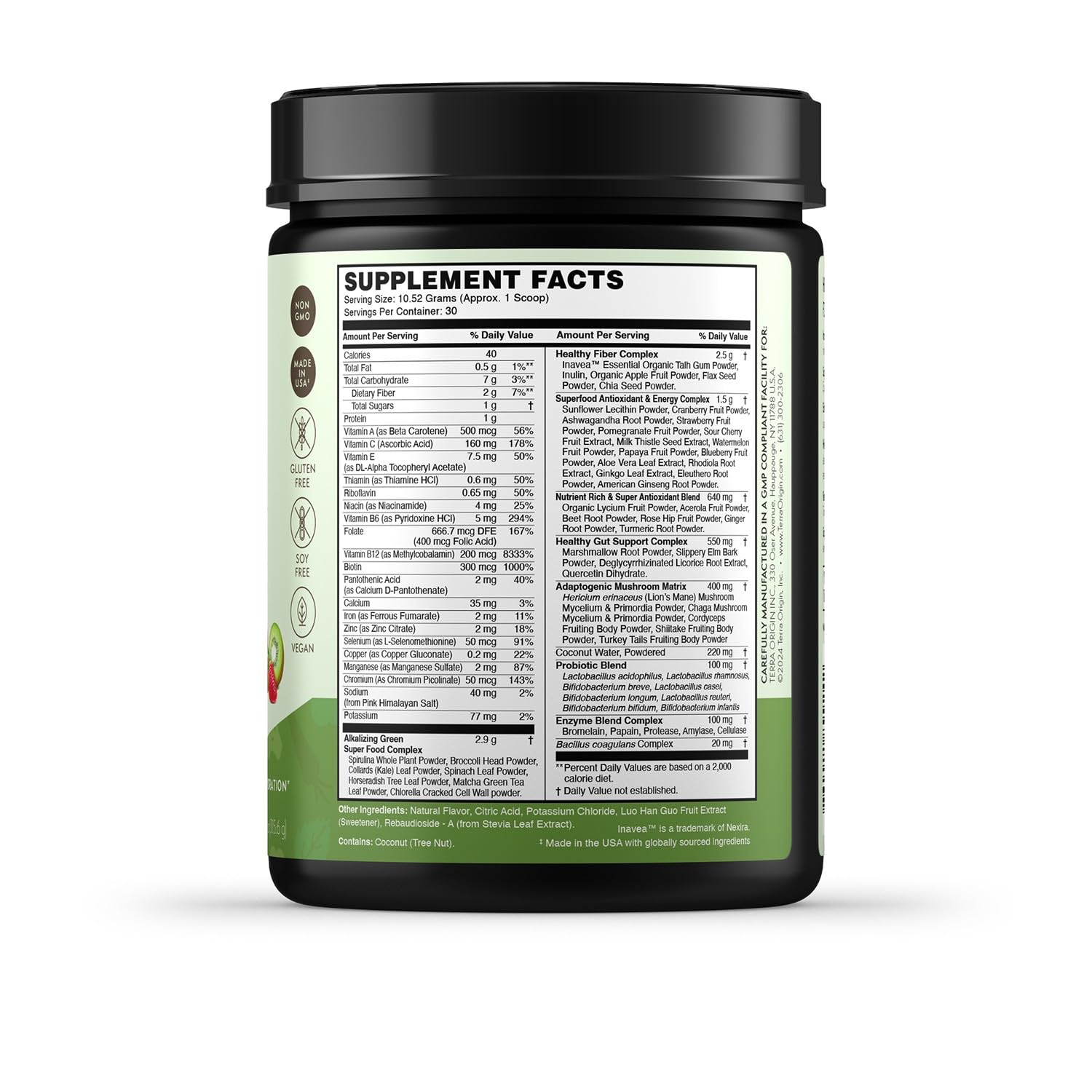 TERRA ORIGIN Super Greens Powder | Greens Superfood Powder with Probiotics, Enzymes & Spirulina | Vegan, Non-GMO, Gluten Free | Gut Health, Immunity & Bloating Relief | 30 Servings Kiwi Strawberry — Amazon image 6
