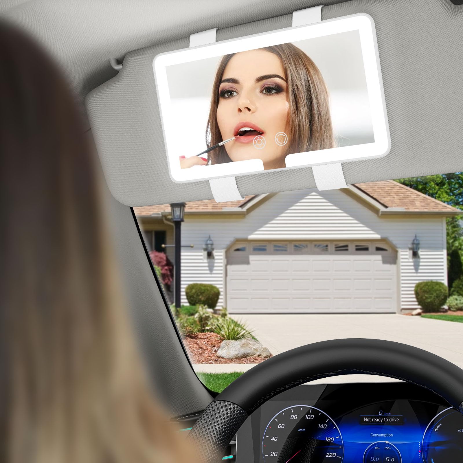 PHEZEN Miroir de maquillage universel avec pare-soleil de voiture avec lumières LED pour voiture, camion, SUV, pare-soleil HD, accessoires d'intérieur blanc, 17 x 11,5 x 2 cm PHEZEN Miroir de maquillage universel avec pare-soleil de voiture avec lumières LED pour voiture, camion, SUV, pare-soleil HD, accessoires d'intérieur blanc, 17 x 11,5 x 2 cm