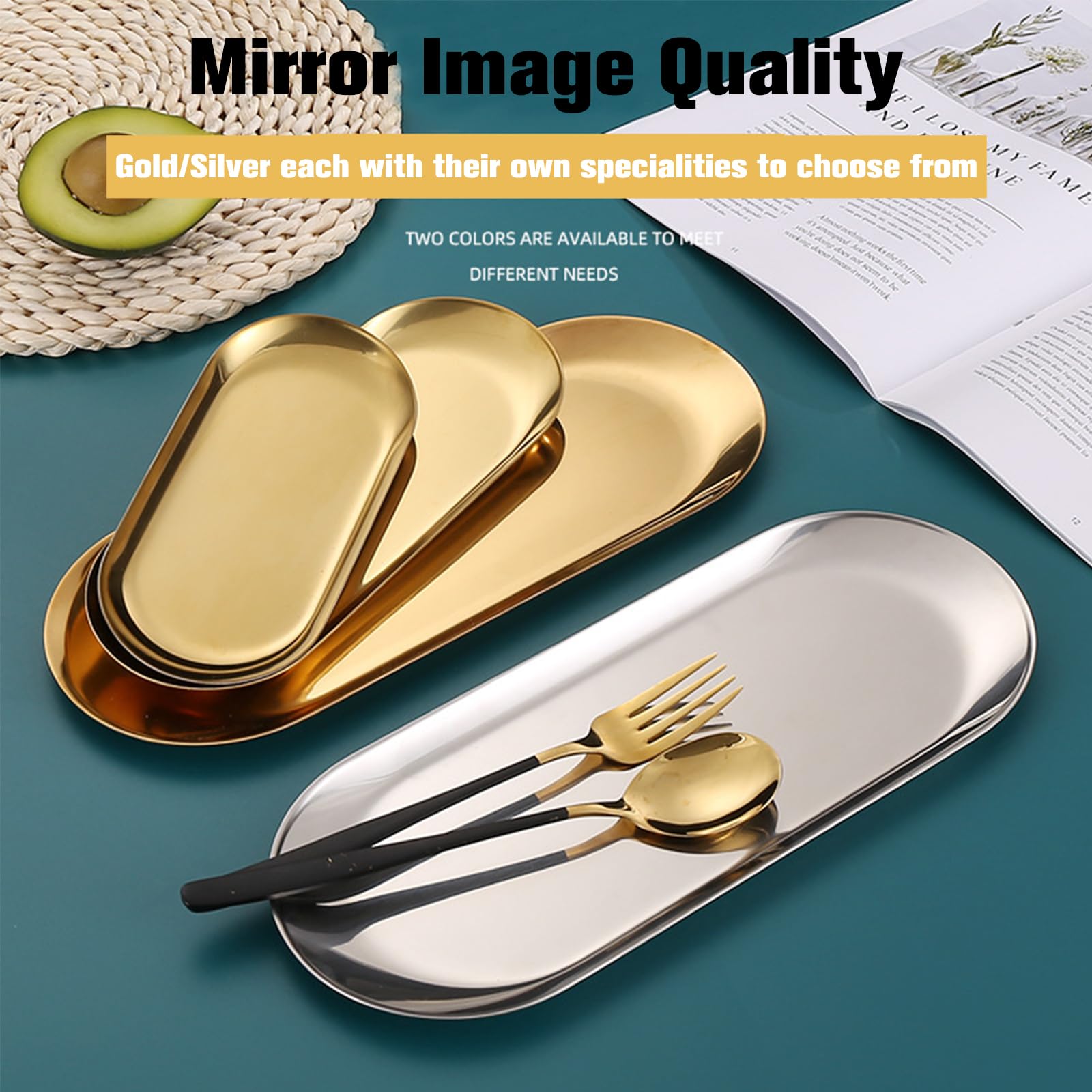 Set 3 Vassoi Ovali In Acciaio Inox - Per Servire Frutta, Snack, Caramelle, Design Moderno E Lucido