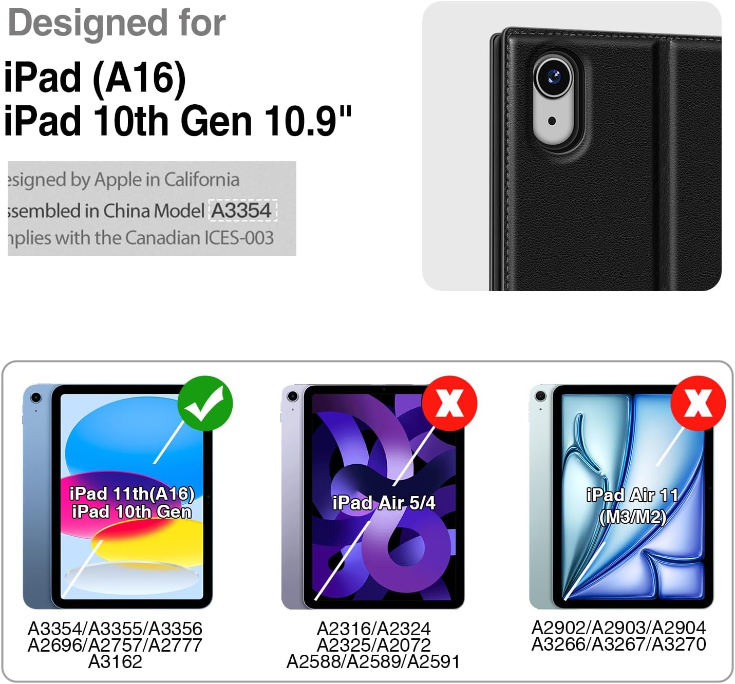 Antbox Case for iPad (A16) 11th (11'')/ 10th Generation (10.9'') High Grade Skin-Touch Vegan Leather with Built-in Pencil Holder Auto Sleep/Wake Function (Black)