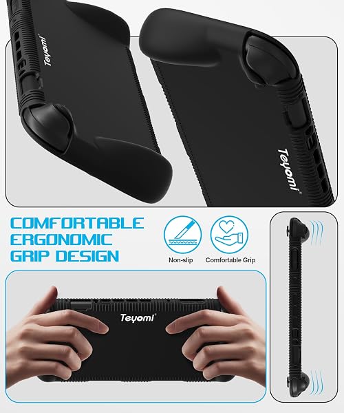 Teyomi Funda protectora de silicona compatible con Nintendo Switch 2, Carcasa para Nintendo Switch 2 con protector de pantalla de vidrio templado, Estuche con agarre ergonómico (Negro) - 4