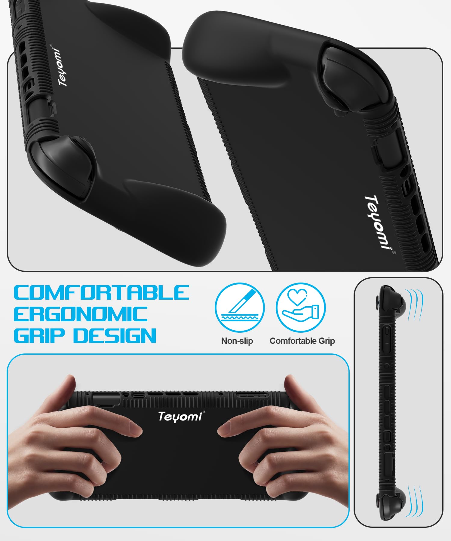 Teyomi Funda protectora de silicona compatible con Nintendo Switch 2, Carcasa para Nintendo Switch 2 con protector de pantalla de vidrio templado, Estuche con agarre ergonómico (Negro) - 5