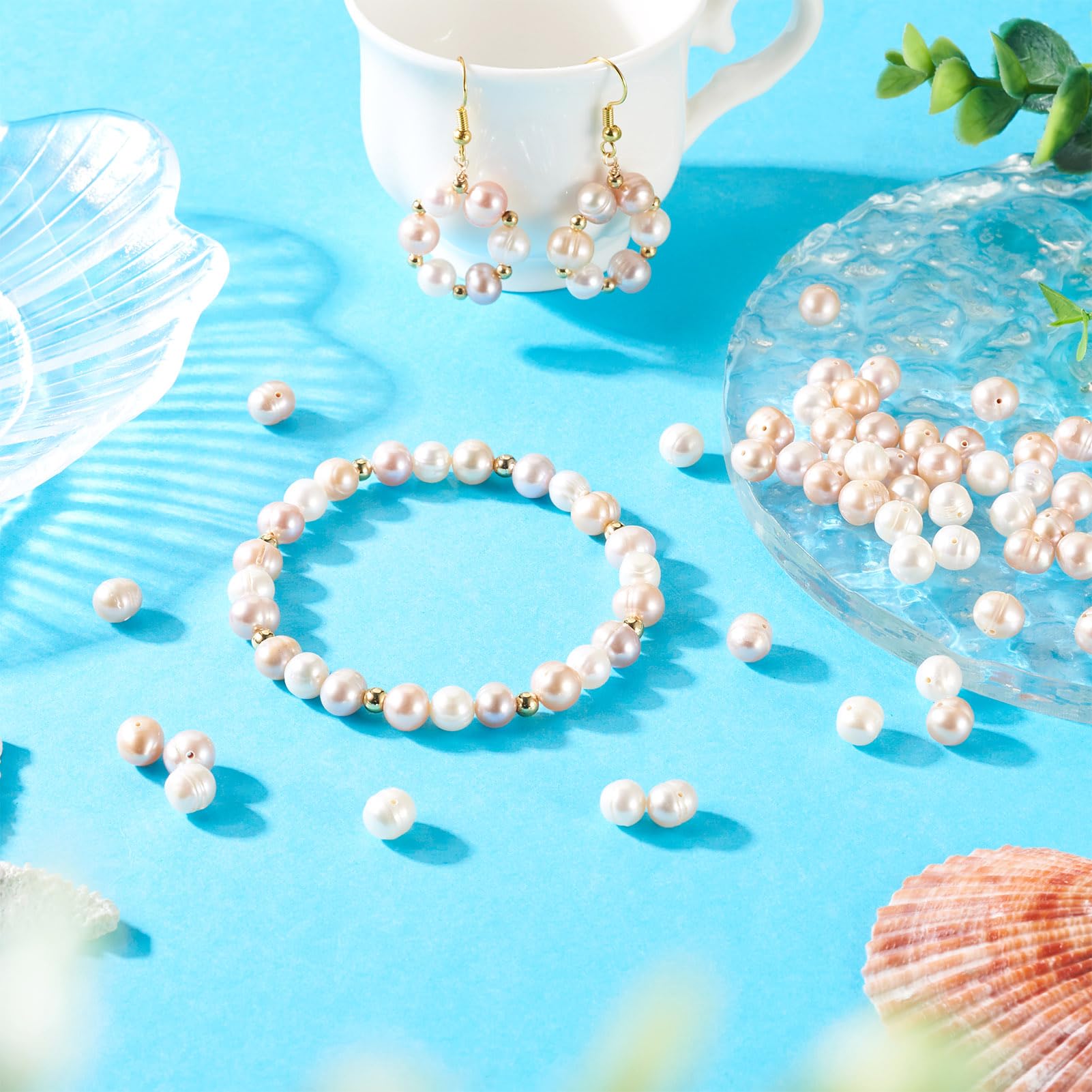 Beadthoven 60pcs Natural Cultured Freshwater Pearl Beads 6-8.5mm Grooved Potato Shape Pearl Beads for DIY Necklace Bracelets Wedding Jewelry Making - Image 3