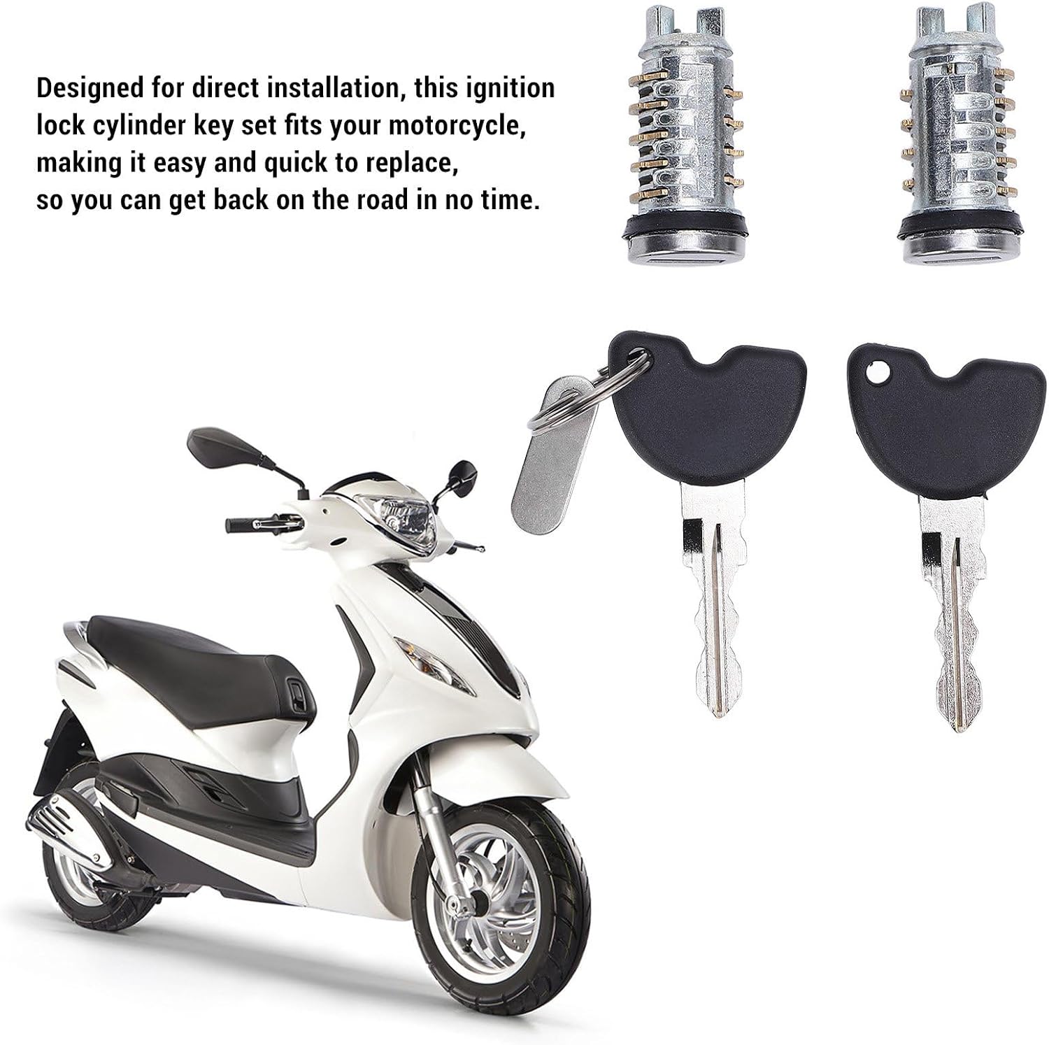 Pair of Ignition Lock Cylinder with Key Stable Performance Replacement for Piaggio Fly 125 150 4T 2006 Onwards