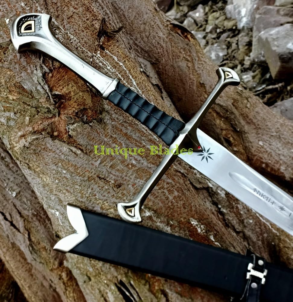 Anduril-Schwert des Striders, individuell graviertes Schwert, LOTR-Nachbildung, Herr der Ringe Geschenk, Wandhalterung und Schwertscheide aus 440C-Edelstahl, grau