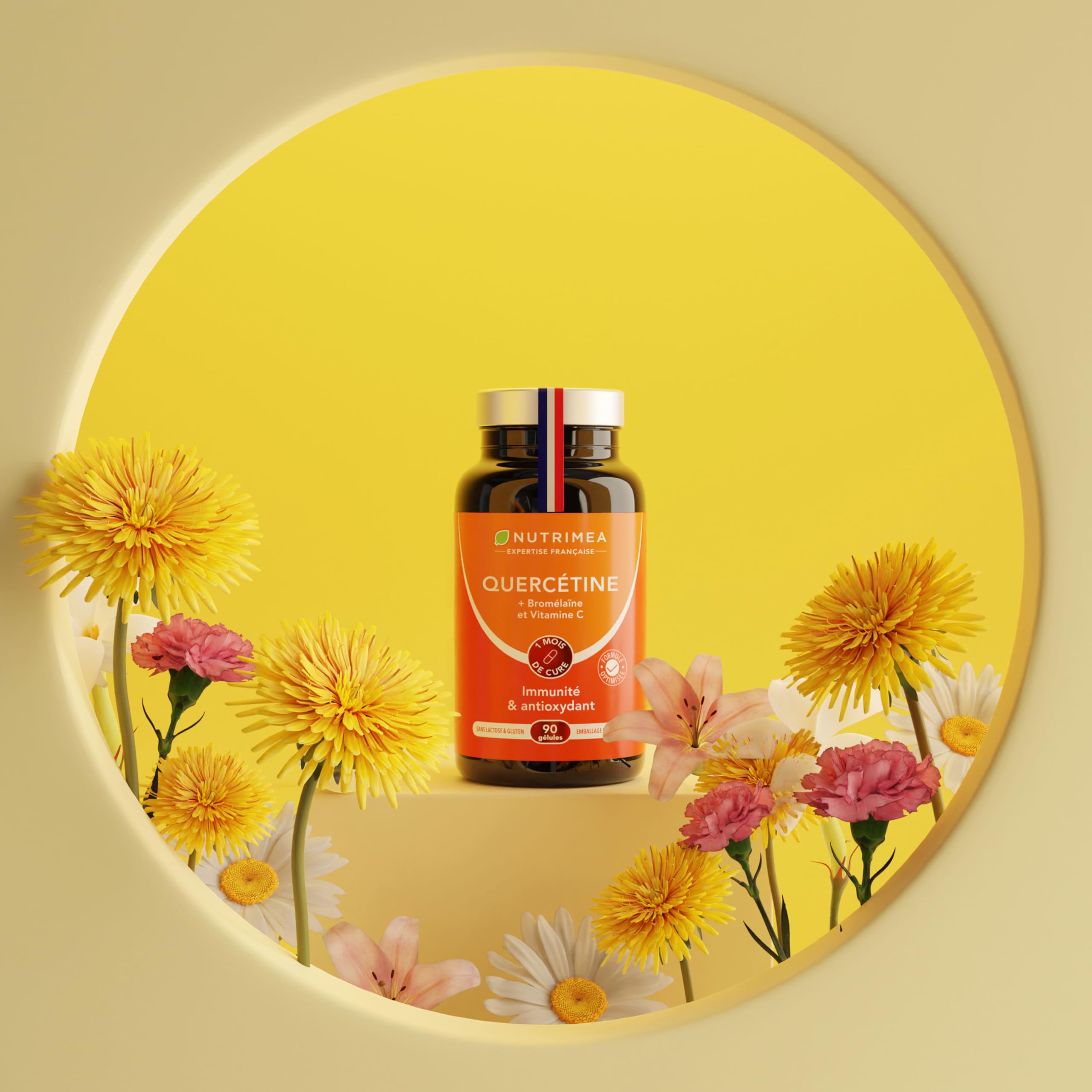 QUERCETINE - 600 mg - Vegan & Sans Excipient - Avec Bromelaine & Vitamine C Végétales - Puissant Antioxydant, Renforce l'Immunité - Nutrimea - 90 Gélules - Fabriqué en France