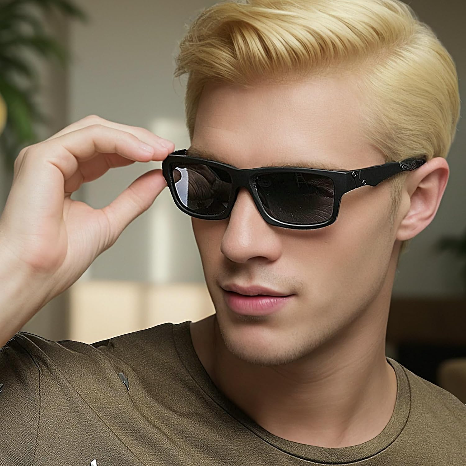 COTIA Full Reading Polarized Sunglasses Men Square Sports Reader Sun Glasses for Men Driving Fishing Black Frame Goggle UV400