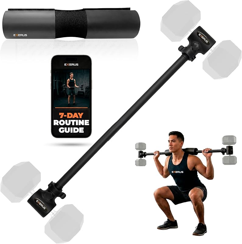Barra convertidora con mancuernas, barra Hyperbell con almohadilla de espuma y guía de entrenamiento | Sistema de bloqueo dual, perilla de tornillo y abrazadera; barra de acero aleado de 200LB; agarre ergonómico antideslizante