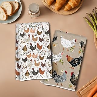 2 Pcs Chicken Kitchen Towels 24x14 Inch, Chicken Reusable Tea Towels for Kitchen Bathroom Home Farmhouse Decor, Chickens Gifts for Women Mom Grandma-2