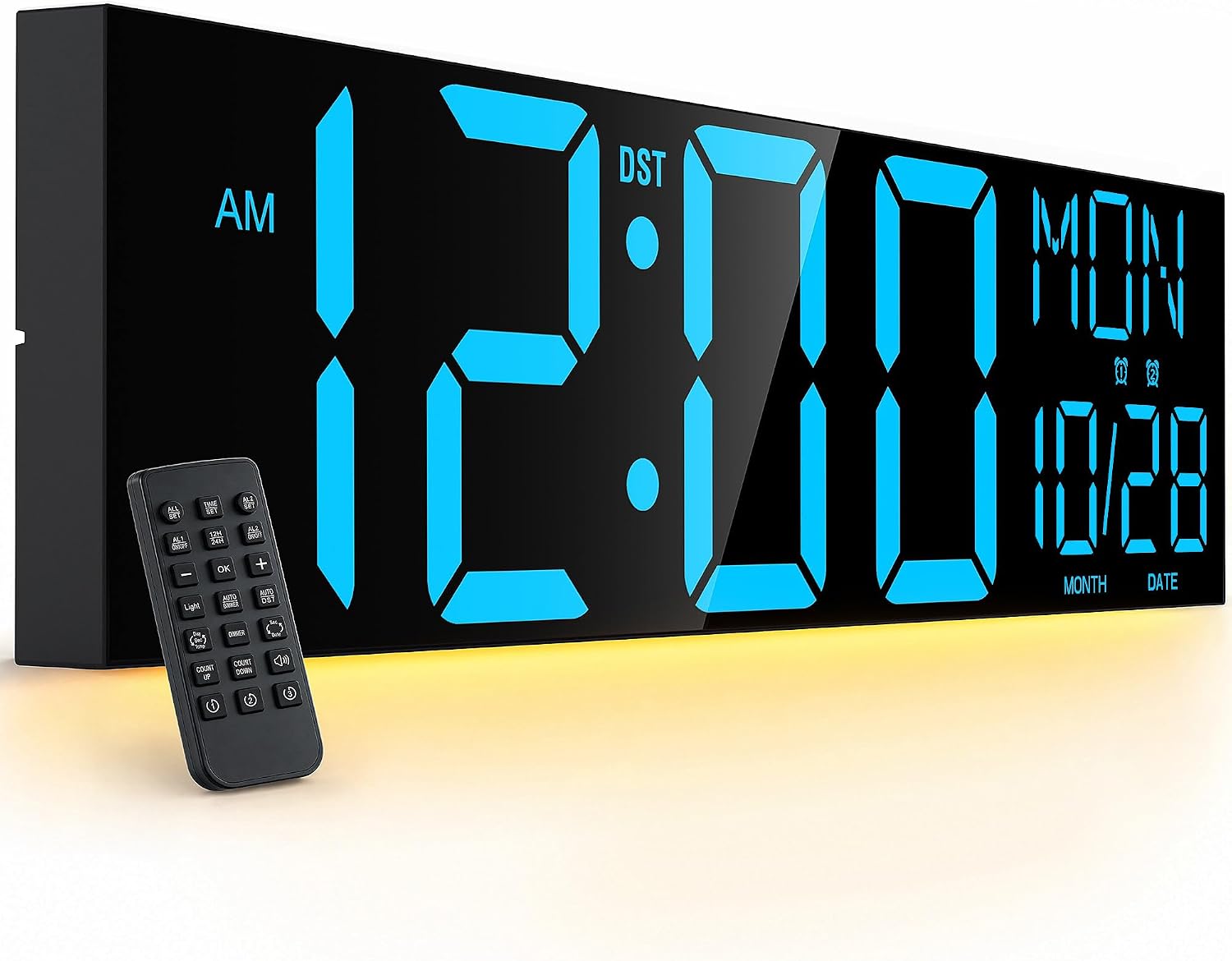 JALL 30" Extra Large Digital Wall Clock with 7.3-inch Jumbo Numbers, Giant LED Wall Clock with Remote, Digital Clock for Living Room, Gym, Warehouse, Office, Home Decor, Plug-in, Blue