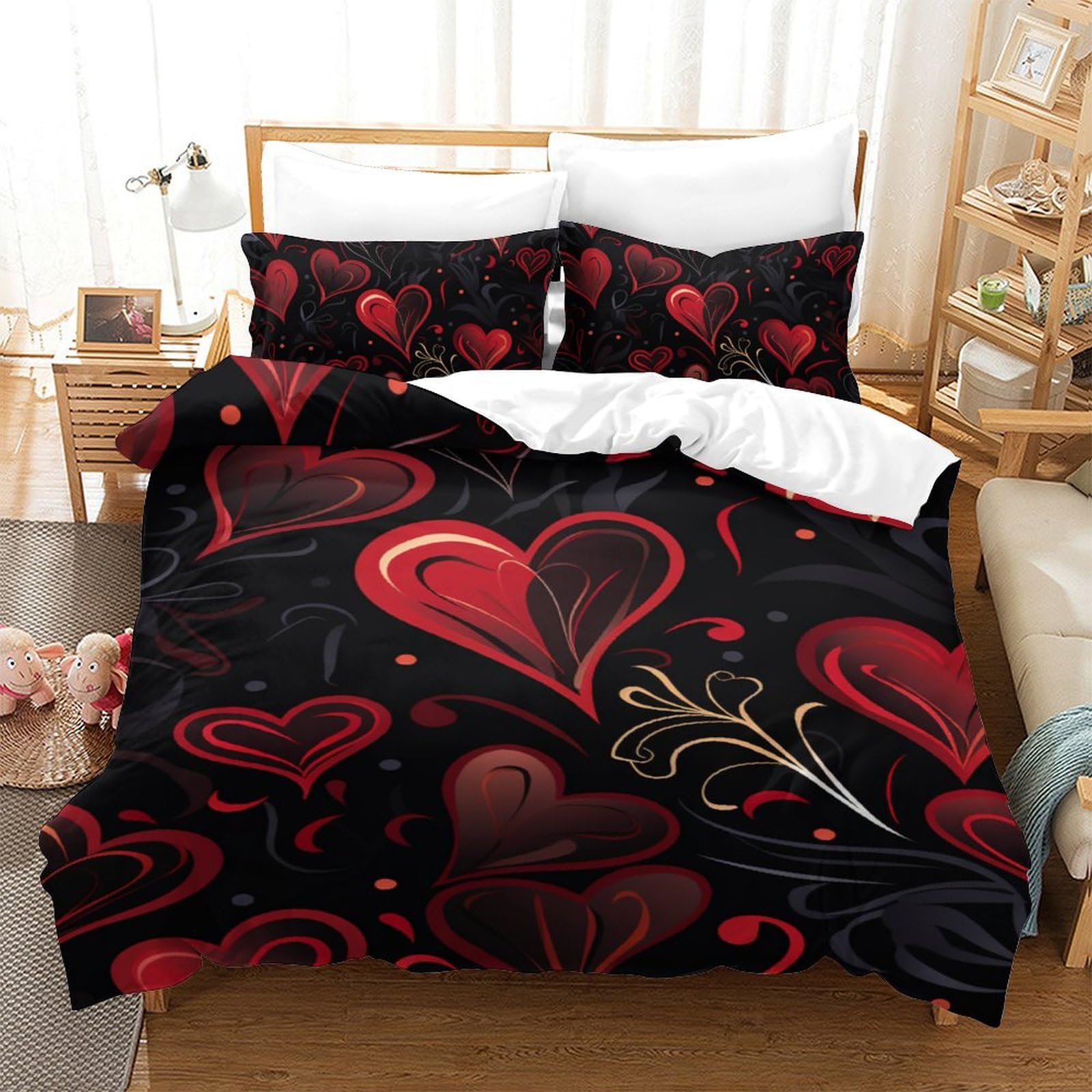 Housse de couette amour 140x200 cm avec taie d'oreiller lit simple pour enfant et fille