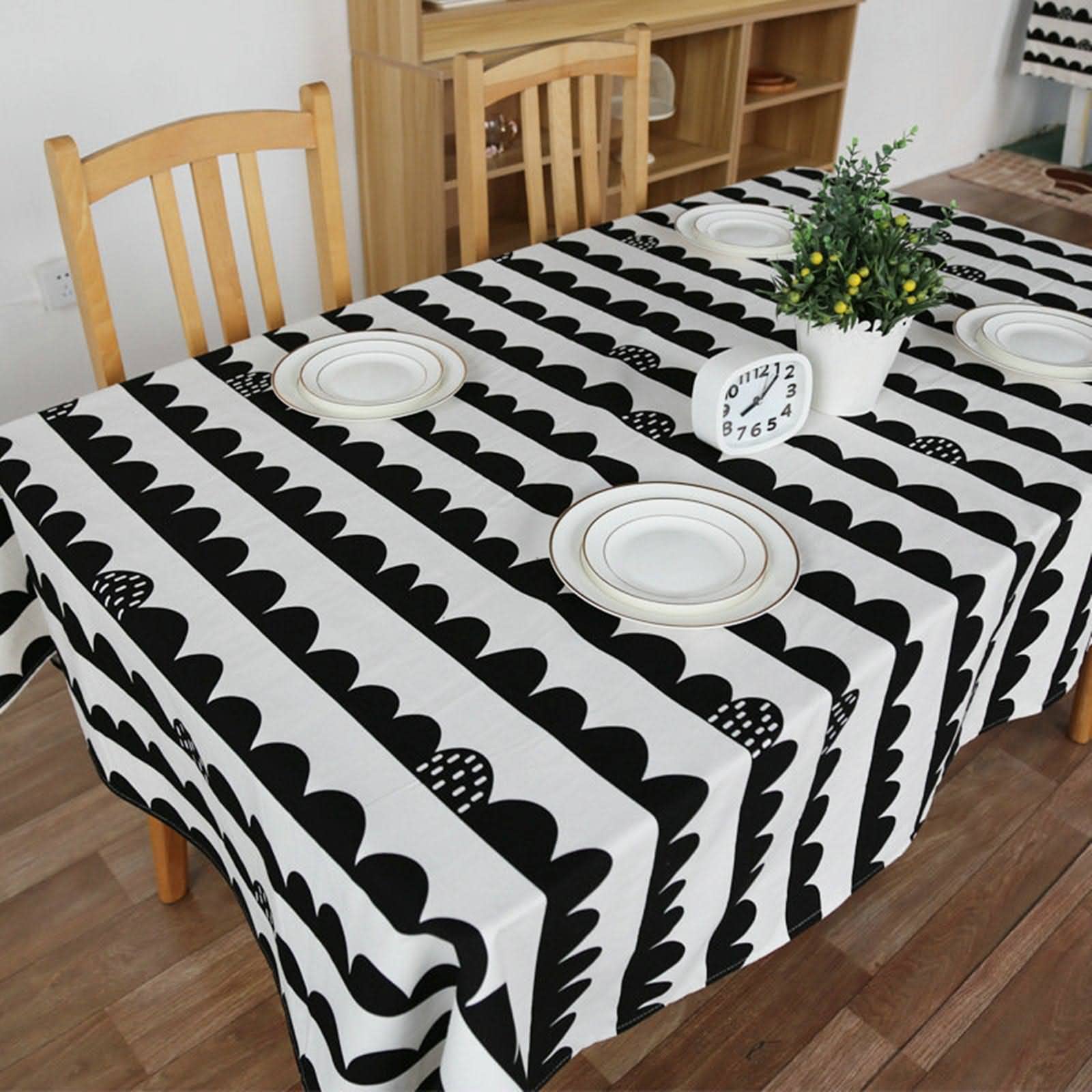 Manteles Mesa Tela Cuadrado Manteleria Elegante Ola Mantel De Mesa para Fiestas Mantel De Lino Blanco Negro Algodón Protección De Decoración De Mesa 140X140Cm