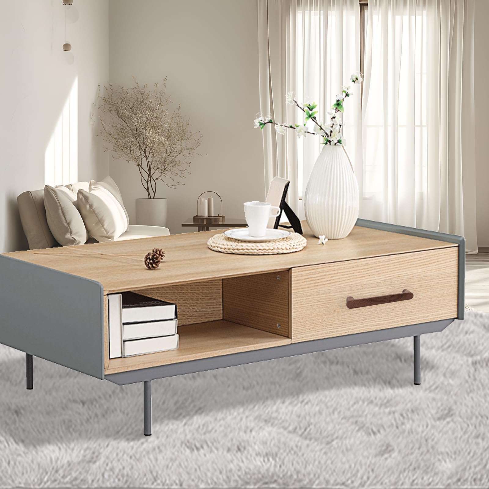 Meuble en Bois Massif Noyer Foncé Couleur Bois Original Simple et Moderne pour Armoire Porte Tiroir Commode (6, 128MM)