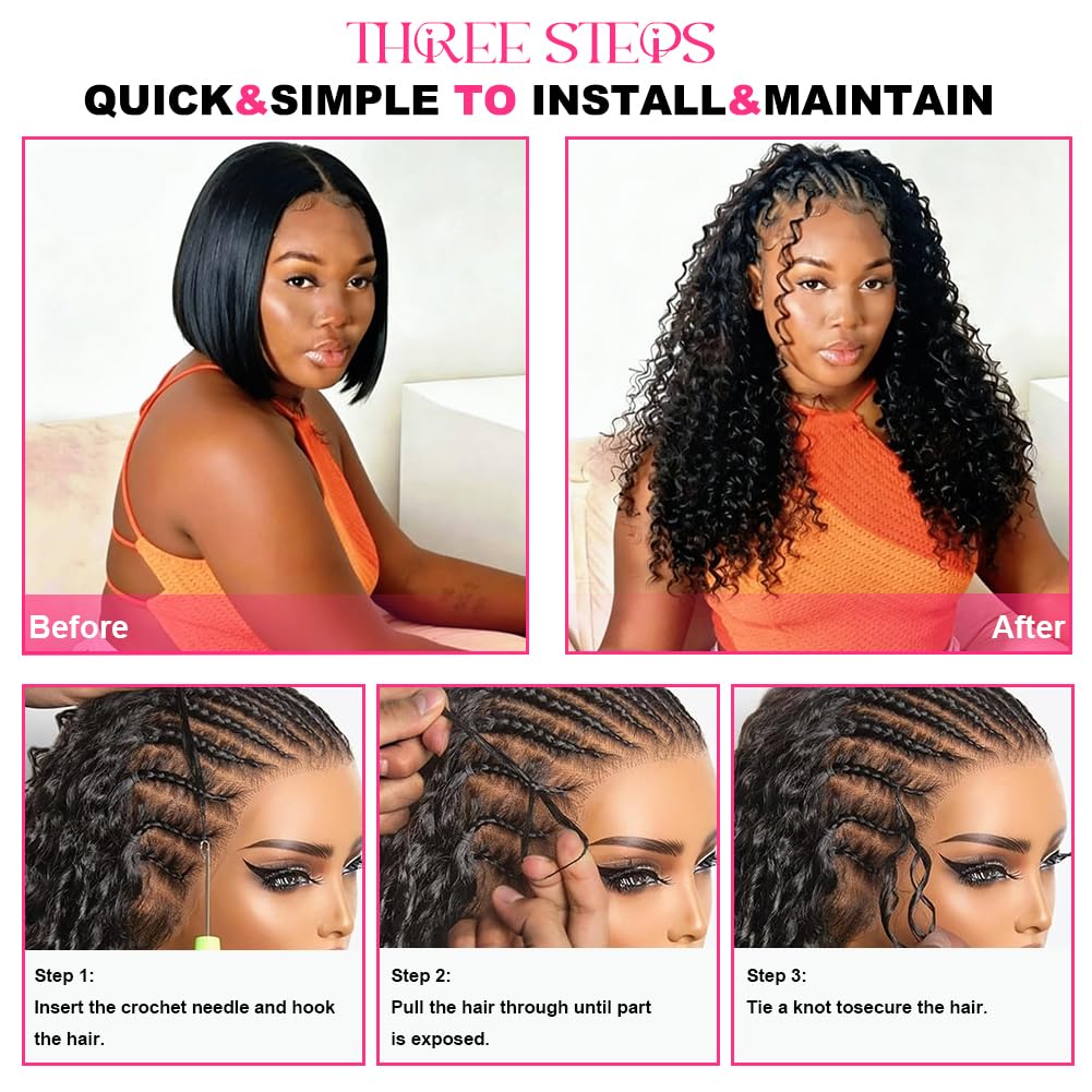 Feather Crochet Human Hair 20 Inch Deep Wave 50g Pre-Separated 50 Strands