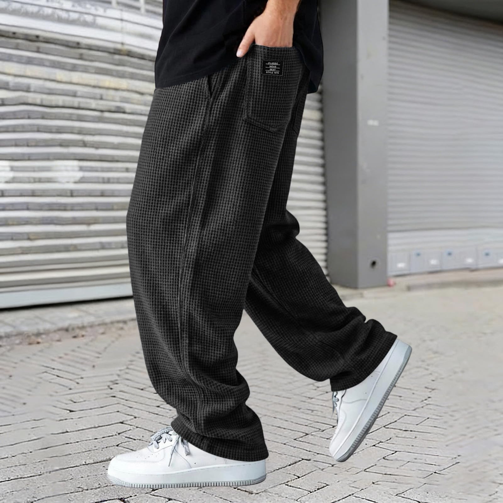 Pantaloni da allenamento da uomo, con vita elasticizzata, bodybuilding cargo, pantaloni giapponesi, casual, Y2K, per attività all'aria aperta, con coulisse, gamba larga, pantaloni lunghi