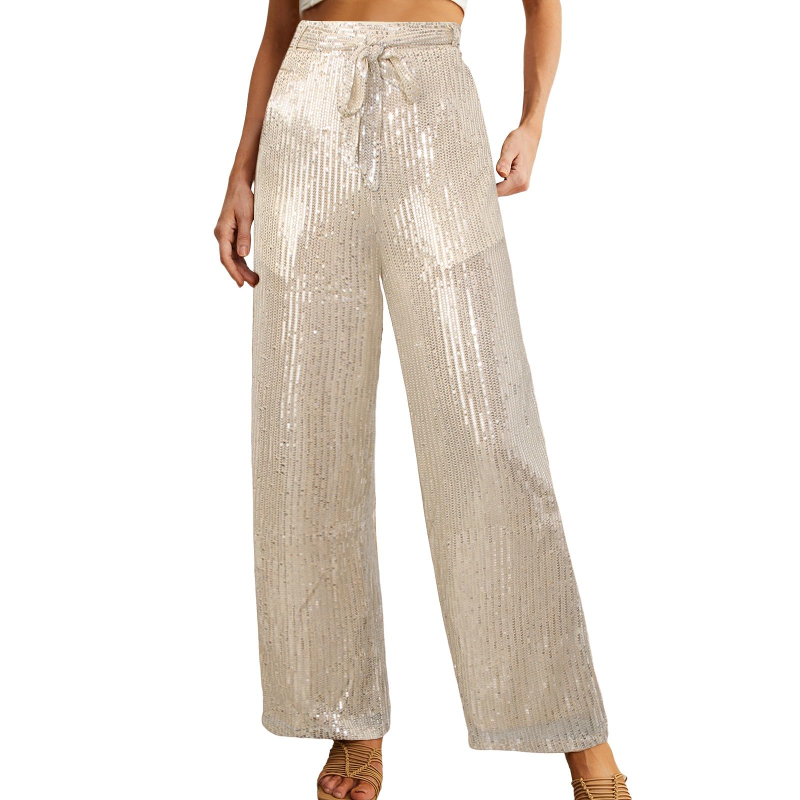 Pantaloni Paillettes Donna Eleganti Zampa vestibilità Comoda Pantaloncini Streetwear Curvy Pantalone A Vita Alta Culotte Elasticizzati Brillantini Giacca