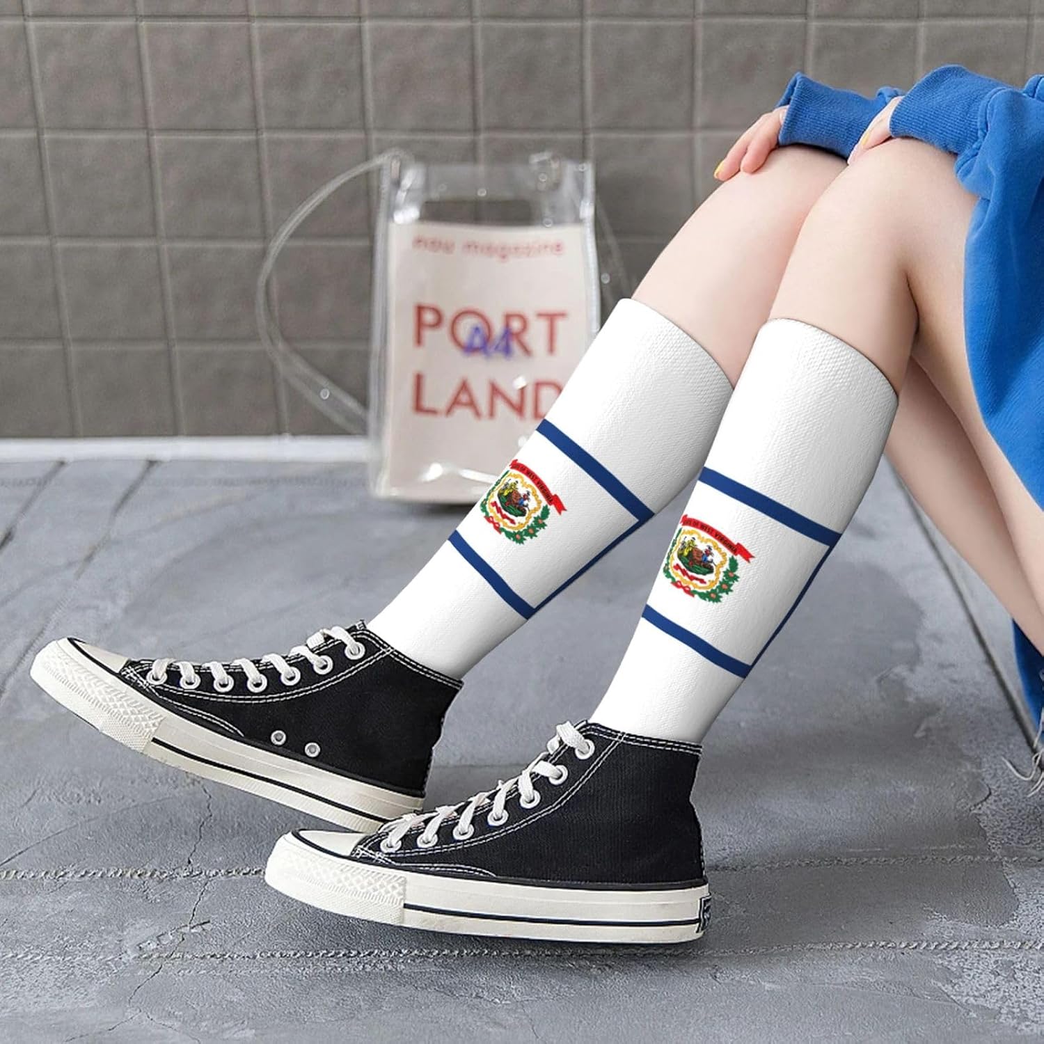 West Virginia State Flag Print Adult Socks, Elastic Stretch Socks,Soft Breathable For Daily Sports Casual Wear