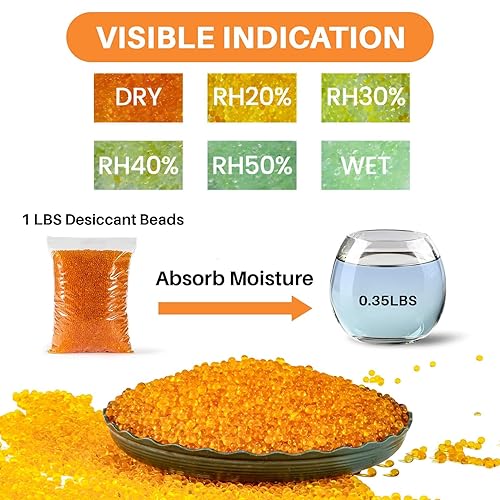 Miniatura 4 de Sukh Cuentas desecantes de sílice naranja 430G  Indicador de cuentas de gel de sílice de secado de silicona reutilizable deshumidificador desecante