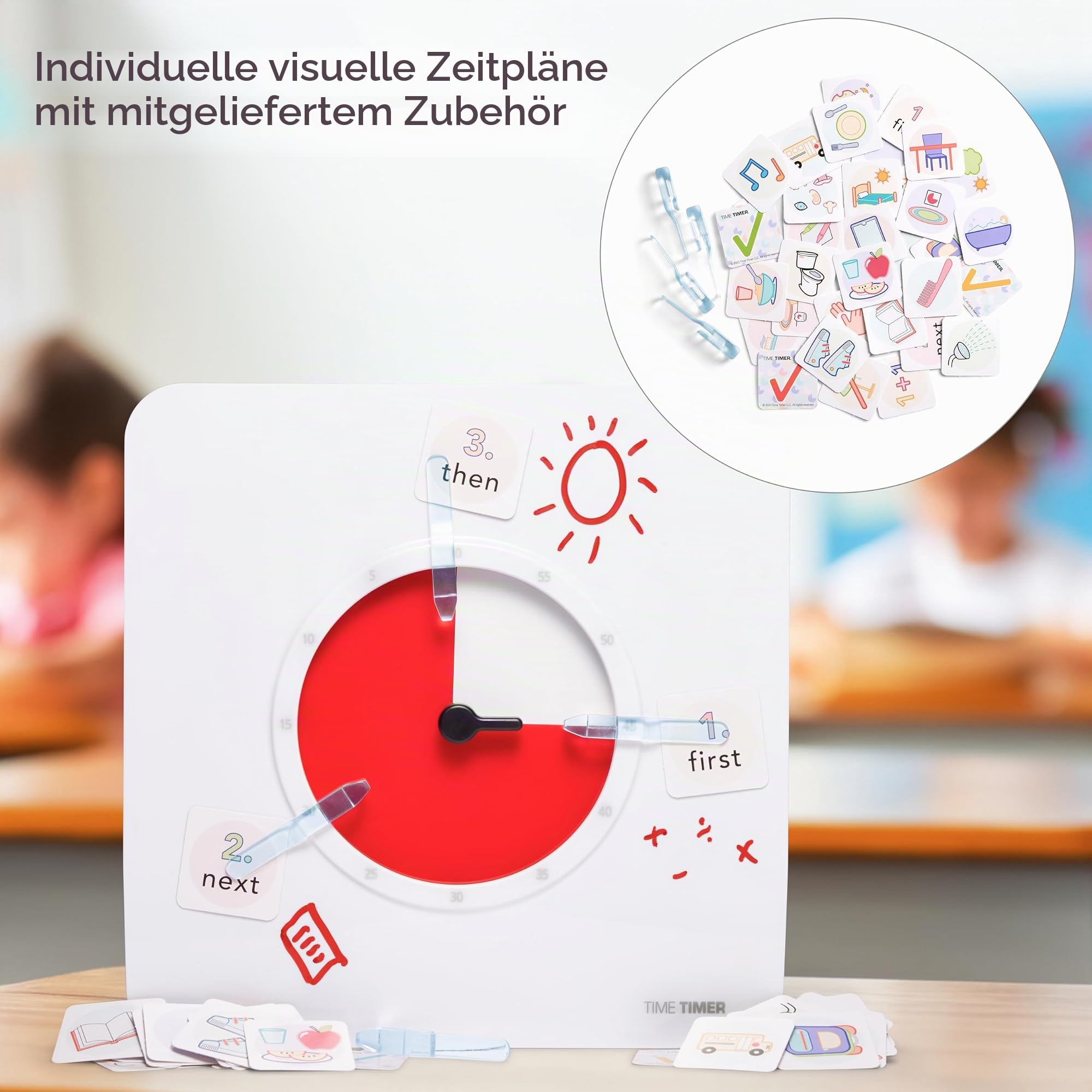 TIME TIMER Visueller Timer mit visuellem Planer, 20,3 cm, 60-Minuten-Countdown-Uhr für Kinder, mit trocken abwischbarer Tafel, Whiteboard-Marker und Pikto-Karten – für Klassenzimmer, Zuhause